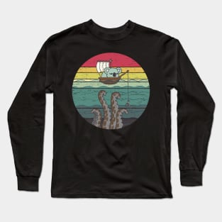 Funny Cute Fishing Koala Retro Sunset Distressed Vintage Rainbow Colors Long Sleeve T-Shirt